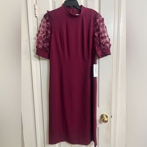 NWT Liz Claiborne wild cherry Dress with Floral Sleeves size 12